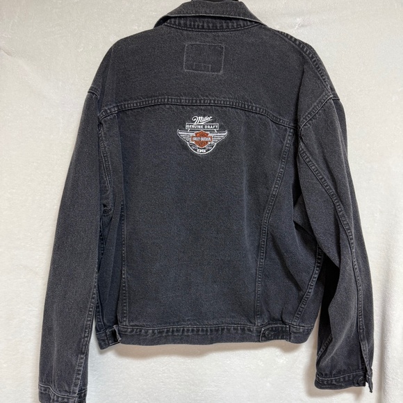 Harley Davidson Jean Jacket Men’s XL Miller Genuine Draft Pockets Denim Black - Picture 8 of 10